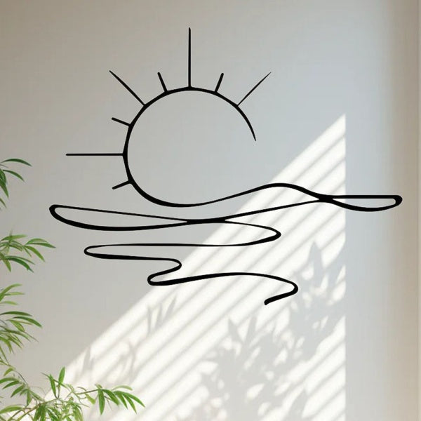 sunrise metal frame art in cozy interior