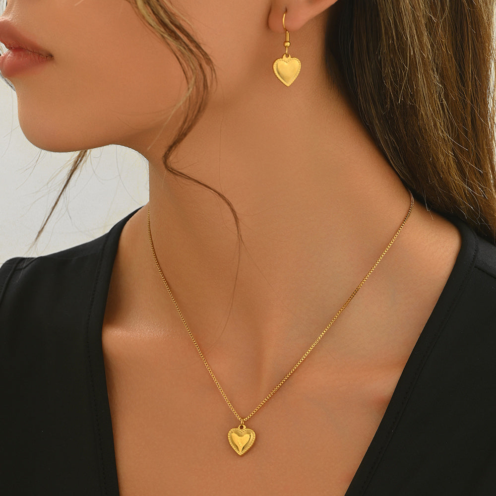 18K Gold Puffy Heart Jewelry Set – Waterproof & Hypoallergenic Gift for Her