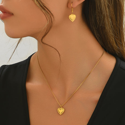 18K Gold Puffy Heart Jewelry Set – Waterproof & Hypoallergenic Gift for Her