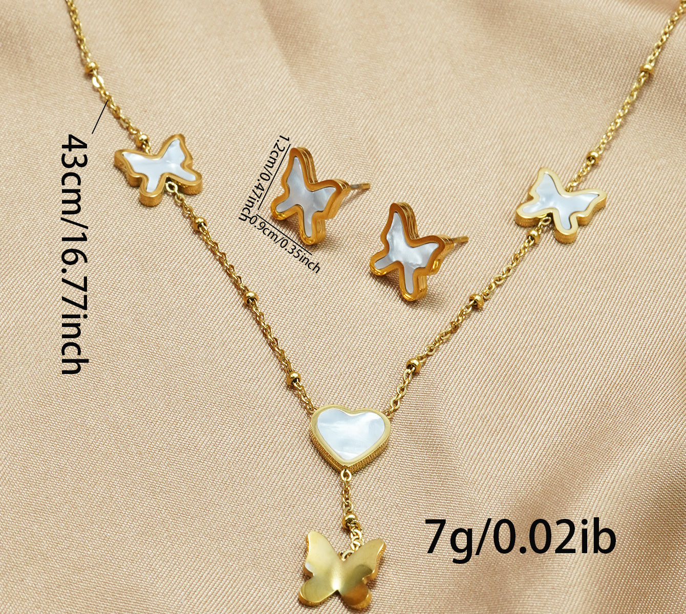 18K Gold Butterfly & Heart Jewelry Set – Waterproof Gift for Her
