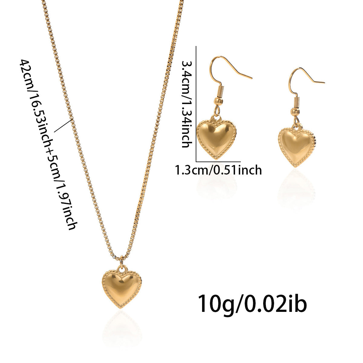 18K Gold Puffy Heart Jewelry Set – Waterproof & Hypoallergenic Gift for Her
