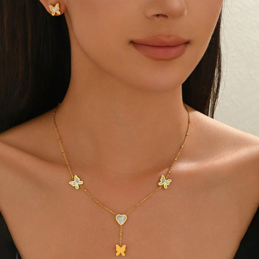 18K Gold Butterfly & Heart Jewelry Set – Waterproof Gift for Her