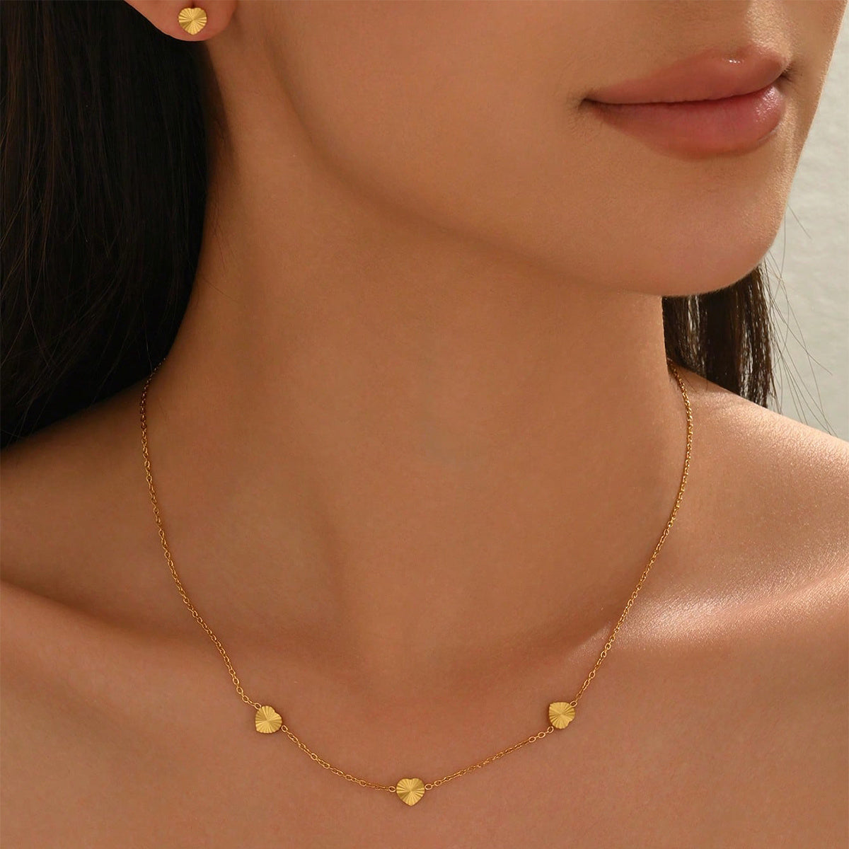 18K Gold Heart Jewelry Set