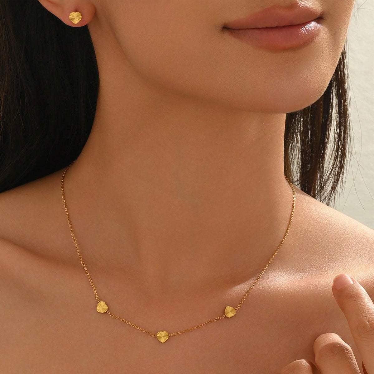 18K Gold Heart Jewelry Set