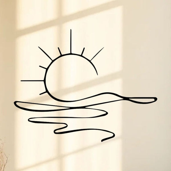 abstract sunrise wall art above nightstand