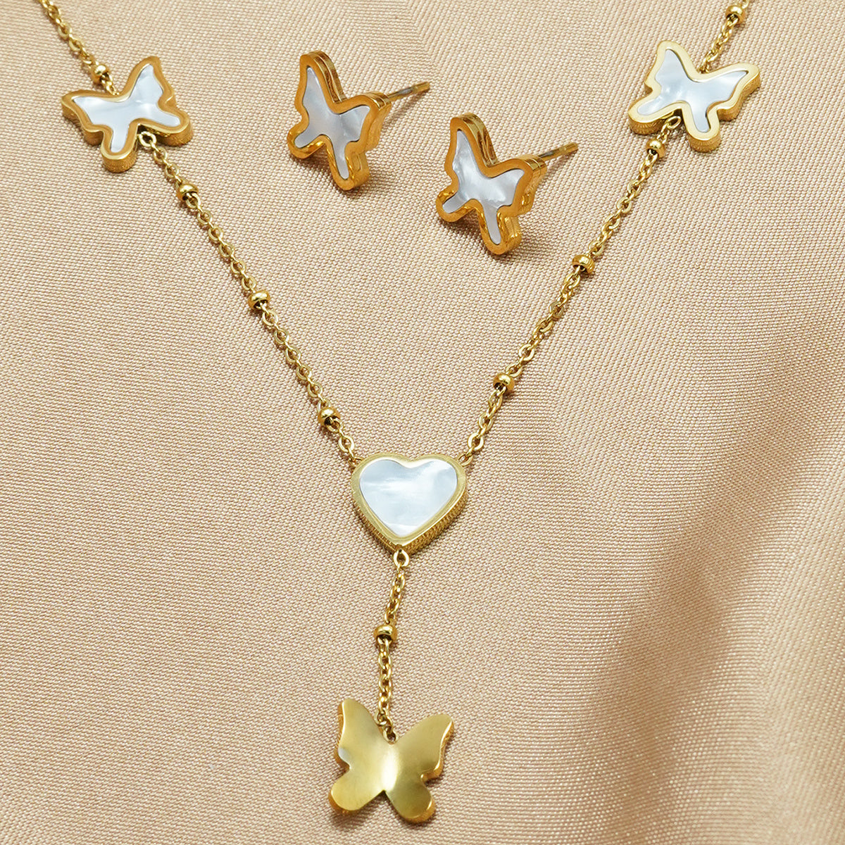 18K Gold Butterfly & Heart Jewelry Set – Waterproof Gift for Her