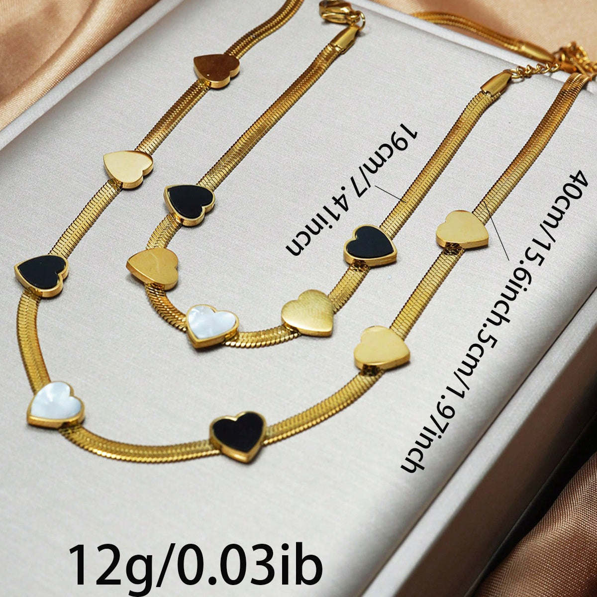 18K Gold Heart Necklace & Bracelet Set – Waterproof Jewelry Gift for Her
