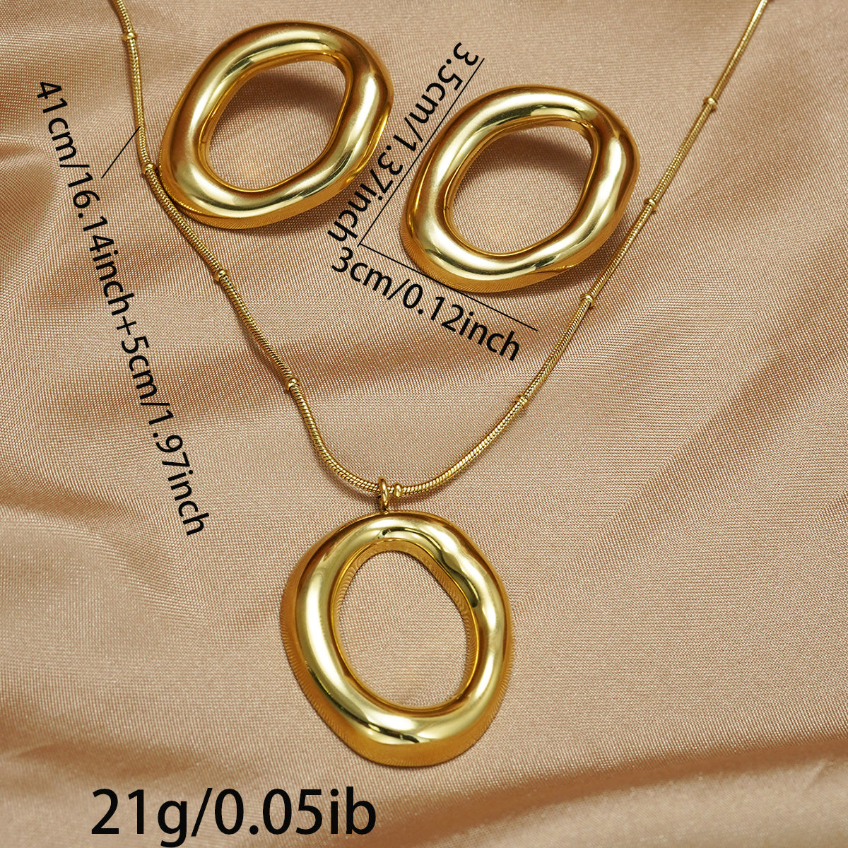 18K Gold Puffy Heart Jewelry Set – Waterproof & Hypoallergenic Gift for Her