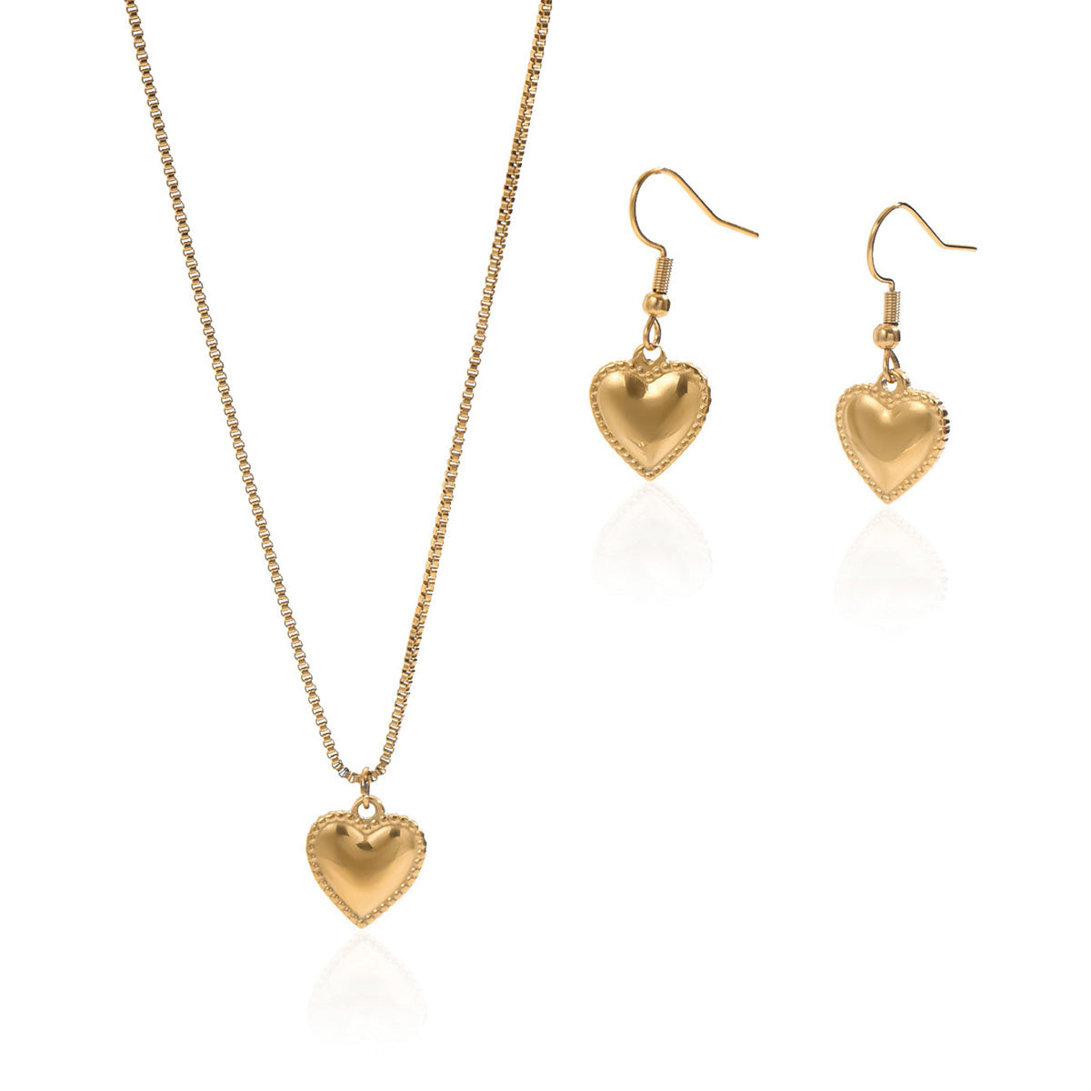18K Gold Puffy Heart Jewelry Set – Waterproof & Hypoallergenic Gift for Her