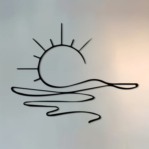 modern black line art sun decoration in living room